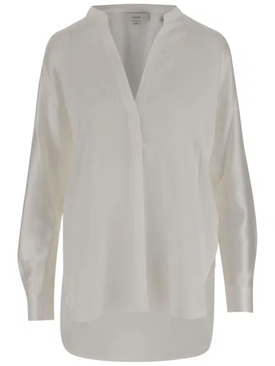 VINCE VINCE SILK SATIN BLOUSE WITH V-NECK AND ASYMMETRICAL HEM