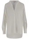 Vince Silk Satin Blouse With V-neck And Asymmetrical Hem In White