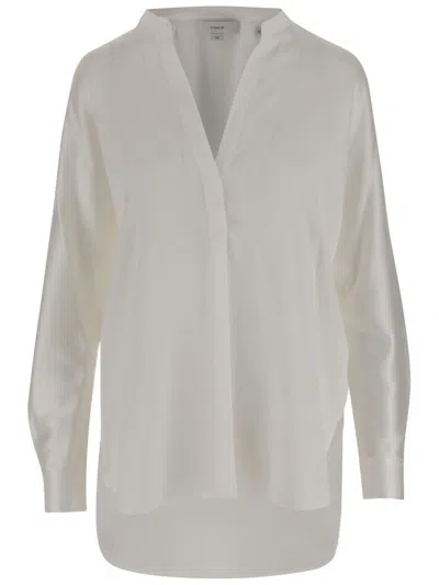 VINCE SILK SATIN BLOUSE WITH V-NECK AND ASYMMETRICAL HEM