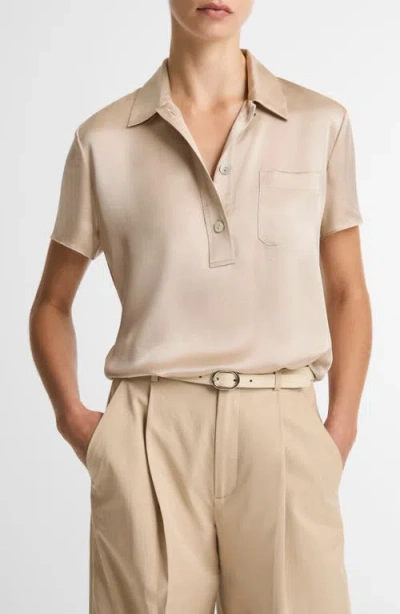 Vince Silk Satin Polo In Neutral