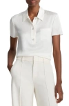 Vince Silk Charmeuse Short-sleeve Polo Shirt In White