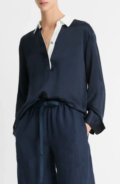 Vince Silk Satin Rugby Shirt In Coastal