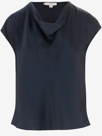Vince Silk Satin Shirt In Blue