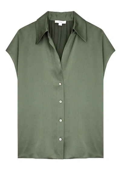 Vince Silk-satin Shirt In Mid Green