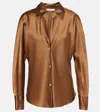 Vince Silk Satin Shirt In Camel