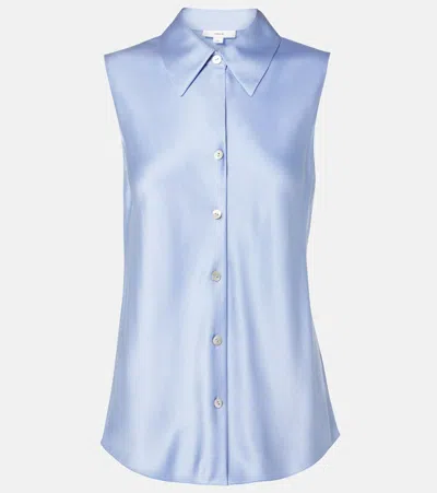 Vince Silk Satin Shirt In Pacific Opal