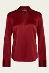 Vince Silk Satin Slim-fit Shirt In Ruby Ink