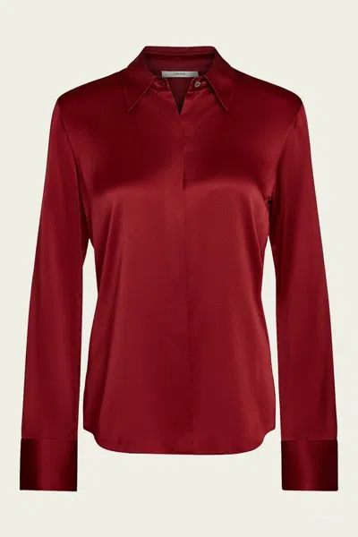 Vince Silk Satin Slim-fit Shirt In Ruby Ink In Red