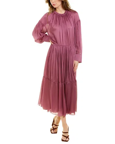 Vince Silk Shirred Neck Dress In Pink