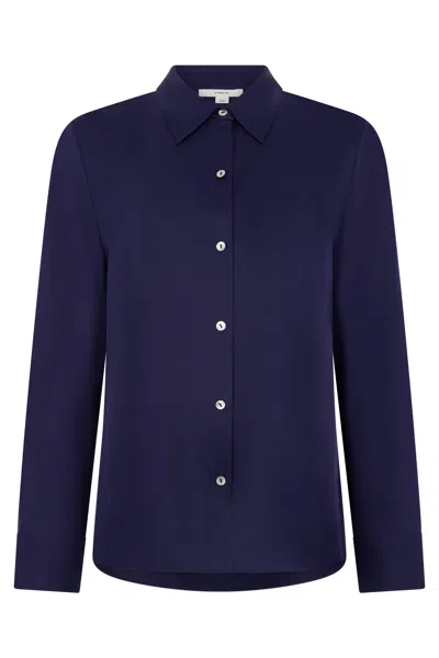 Vince Classic Silk Shirt In Blue