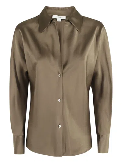 Vince Bias Shirt With Padded Shoulders In Smooth Silk In Green