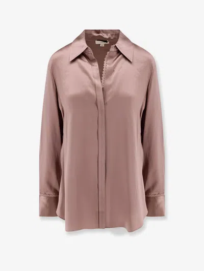Vince Silk Shirt With Lace Trim In Brown
