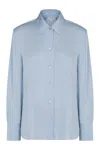 Vince Silk Shirt With Long Sleeves In Blue