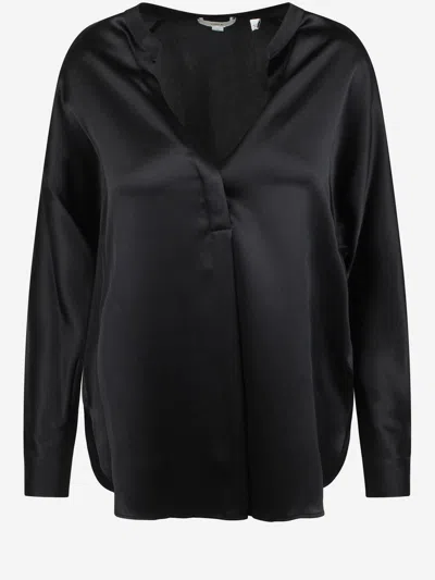 Vince Silk Shirt With V Neck In Black