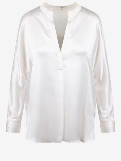 Vince Open Neck Long-sleeved Loose Fit Blouse In Optic White