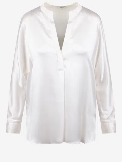 Vince Silk Shirt With V Neck In White
