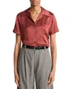 Vince Silk Short Sleeve Blouse In Red