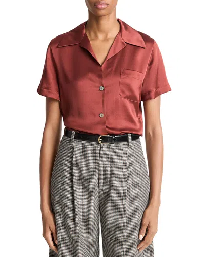 Vince Silk Short Sleeve Blouse In Red