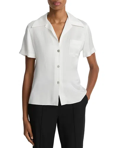 Vince Silk Short Sleeve Blouse In White
