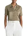 Vince Silk Charmeuse Short-sleeve Polo Shirt In Moss Smoke