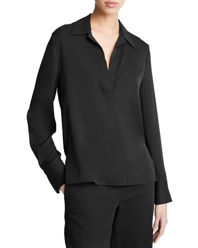 Vince Silk Stretch V Neck Top In Black
