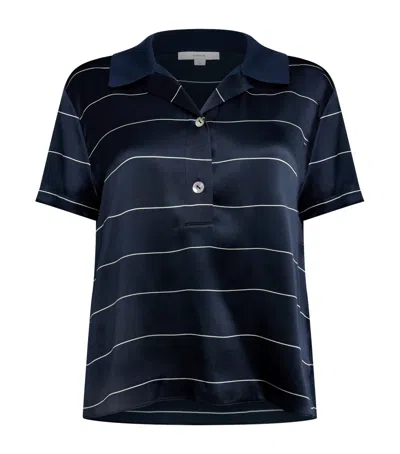 Vince Silk Stripe Polo Shirt In Blue