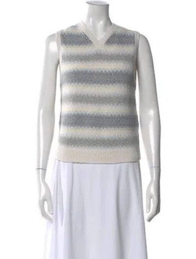 Pre-owned Vince Silk Striped Sweater W/ Tags In White