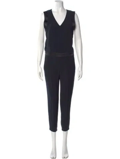 Pre-owned Vince Silk V-neck Jumpsuit In Blue