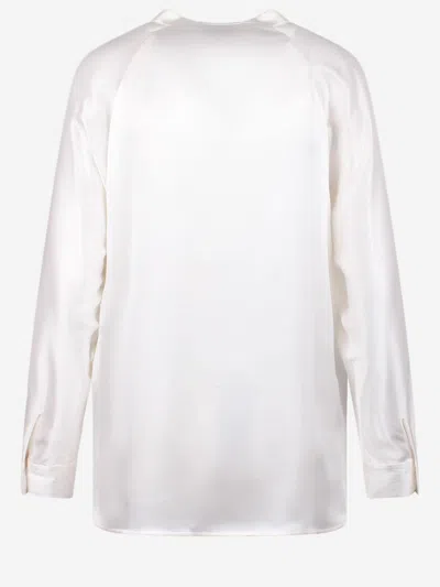 Vince Silk V-neck Shirt In White