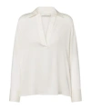 Vince Pleated Neck Silk-blend Blouse In White