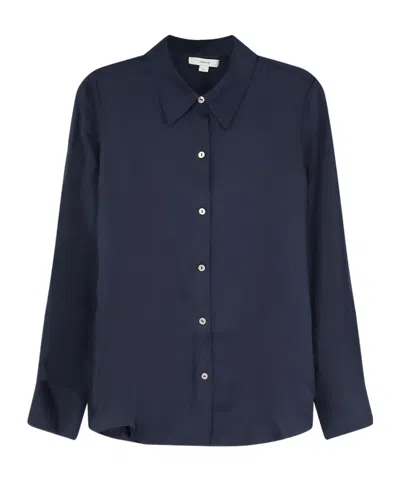 Vince Silk-blend Slim Button-front Blouse In Blue