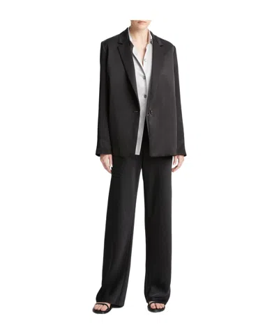 Vince Single-breasted Satin Blazer In Black