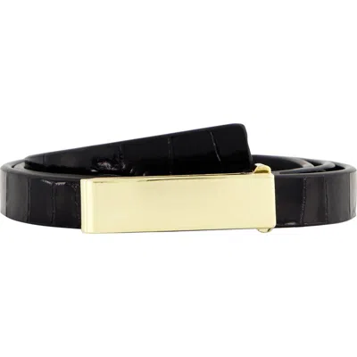 Vince Skinny Croc Embossed Leather Belt In Black