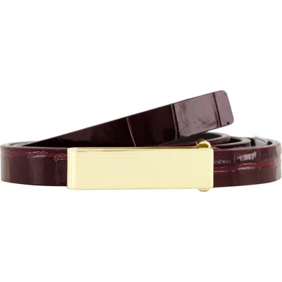 Vince Skinny Croc Embossed Leather Belt In Black Rose