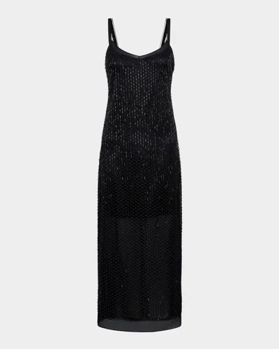 Vince Sleeveless Beaded Midi Slip Dress In Black