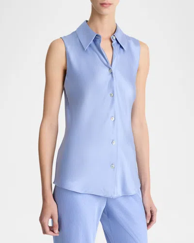 Vince Sleeveless Bias-cut Silk Shirt In Pacific Opal