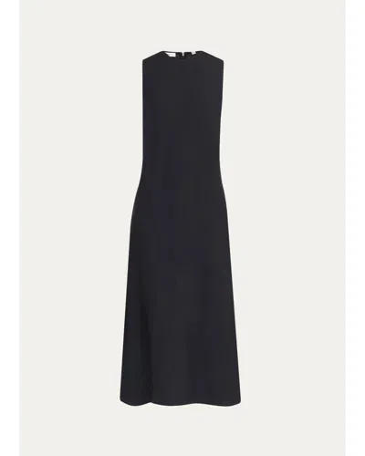 Vince Sleeveless Bias-cut Linen-blend Dress In Black