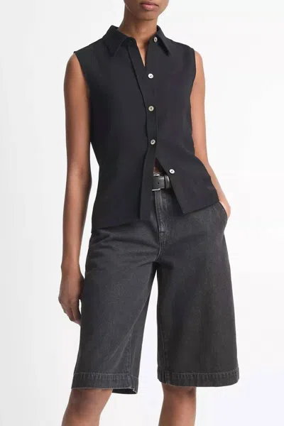 Vince Sleeveless Button-front Shirt In Black