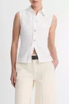 VINCE SLEEVELESS BUTTON-FRONT SHIRT IN OFF-WHITE