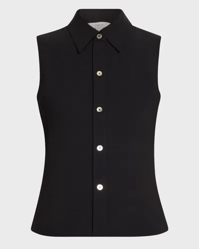 Vince Sleeveless Button-front Top In Black