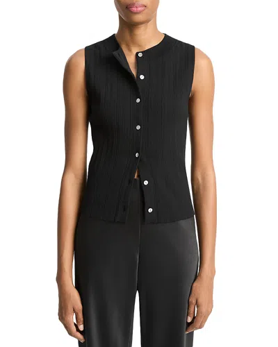 VINCE SLEEVELESS BUTTON UP SWEATER