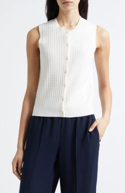 Vince Sleeveless Cable Stitch Merino Wool Blend Cardigan In White