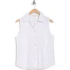 Vince Sleeveless Cotton Blend Button-up Shirt In Optic White