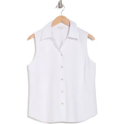 Vince Sleeveless Cotton Blend Button-up Shirt In Optic White