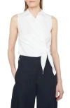 Vince Sleeveless Cotton Wrap Shirt In Optic White