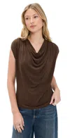 Vince Sleeveless Draped Cowl Neck Top Espresso In Brown