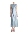 Vince Bias Satin Crewneck Cap-sleeve Midi Dress In Blue