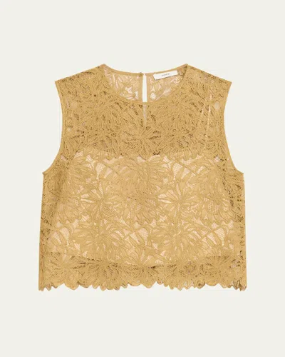 Vince Sleeveless Floral Lace Top In Brown