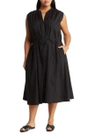 Vince Sleeveless Linen Blend Midi Dress In Black