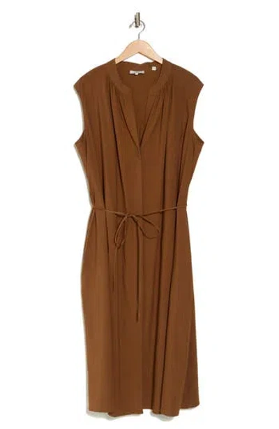 Vince Sleeveless Linen Blend Midi Dress In Cottonwood